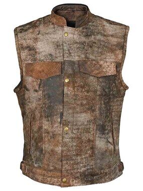 RIDERACT® Leather Motorcycle Vest Mens Biker SOA Style Riding Gear